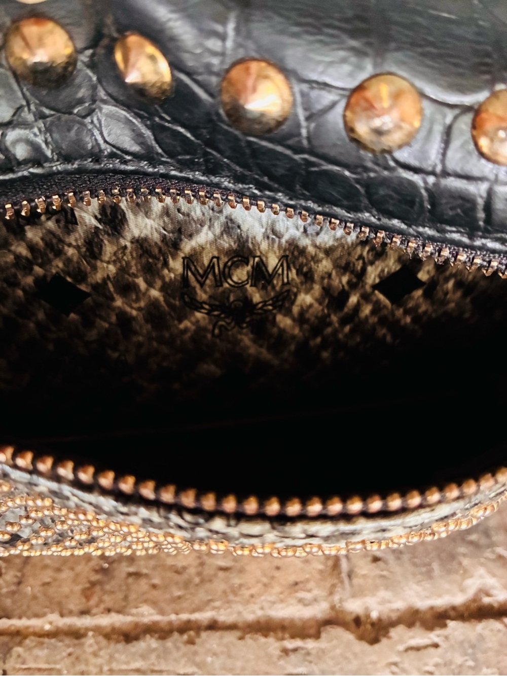 🏴☠️ MCM Stark Python Print backpack Ltd Edition black python and gray w studs - Picture 15 of 17